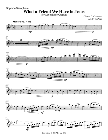 What A Friend We Have In Jesus For Saxophone Quartet Sheet Music