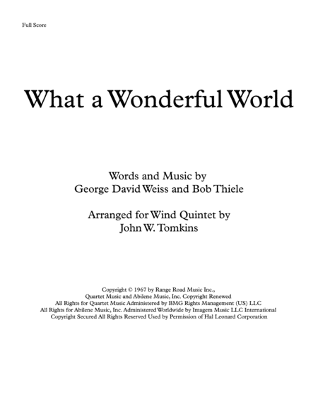 What A Wonderful World By Louis Armstrong Arranged For Wind Quintet Sheet Music