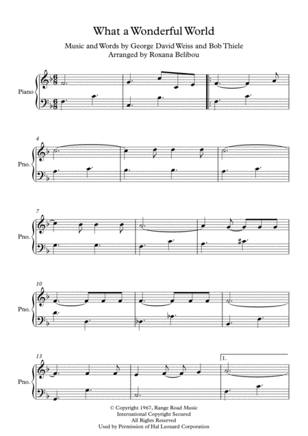 What A Wonderful World By Louis Armstrong Easy Piano Sheet Music