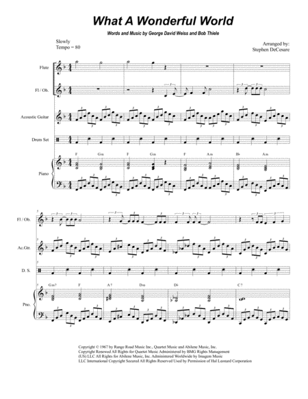 Free Sheet Music What A Wonderful World Duet For Flute Oboe And Bassoon