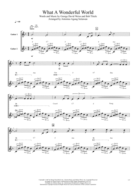 Free Sheet Music What A Wonderful World Duet Guitar Score