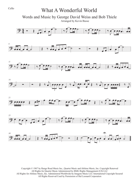 What A Wonderful World Easy Key Of C Cello Sheet Music