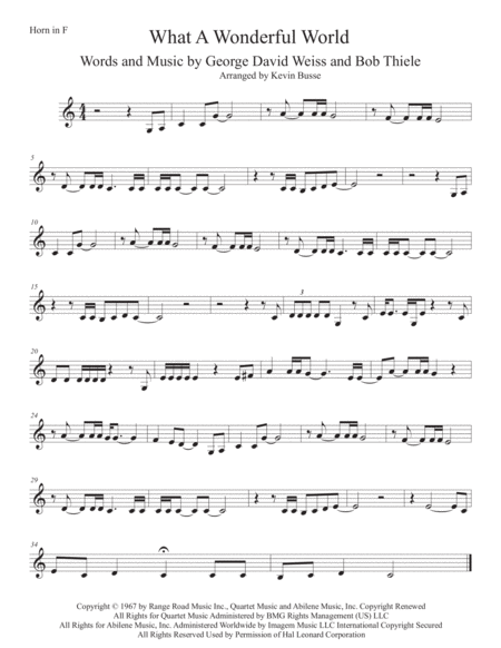 Free Sheet Music What A Wonderful World Easy Key Of C Horn In F