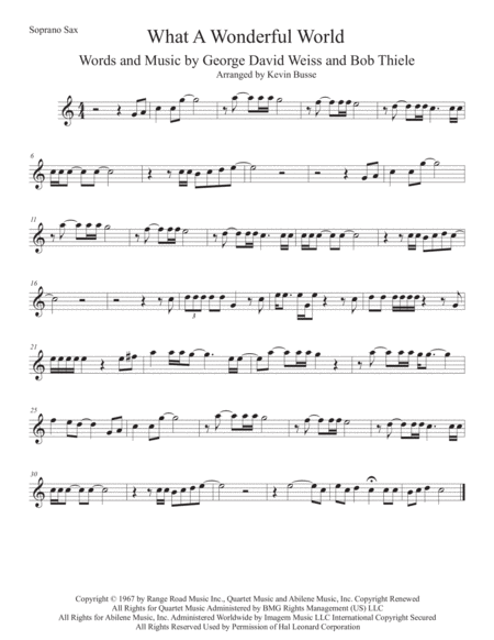 What A Wonderful World Easy Key Of C Soprano Saxophone Sheet Music