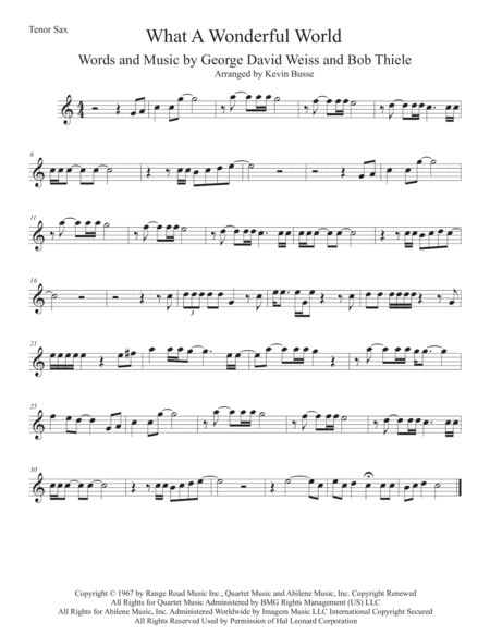 What A Wonderful World Easy Key Of C Tenor Sax Sheet Music