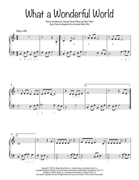 Free Sheet Music What A Wonderful World Easy Piano Arrangement