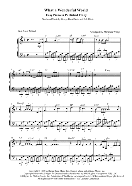 What A Wonderful World Easy Piano Solo In Published F Key With Chords Sheet Music