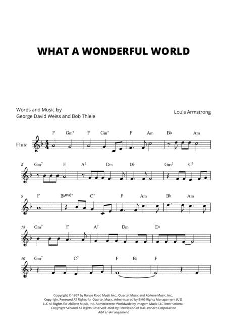 Free Sheet Music What A Wonderful World For Flute