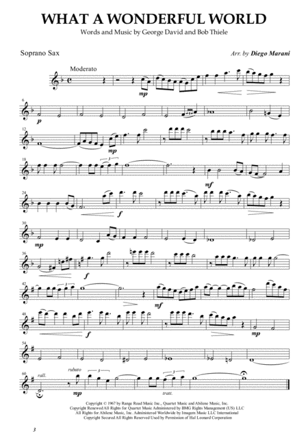 Free Sheet Music What A Wonderful World For Saxophone Quartet