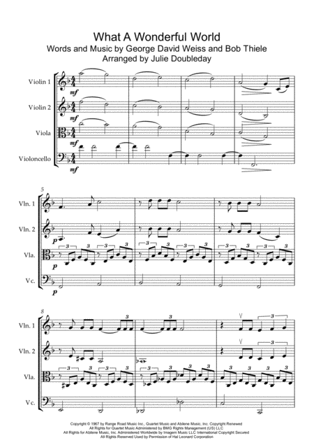 Free Sheet Music What A Wonderful World For String Quartet Score And Parts