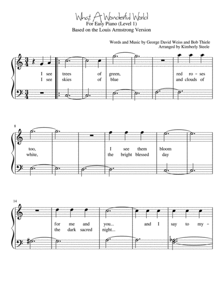 What A Wonderful World For Very Easy Piano Sheet Music