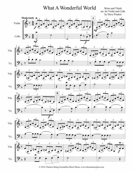 Free Sheet Music What A Wonderful World For Violin And Cello