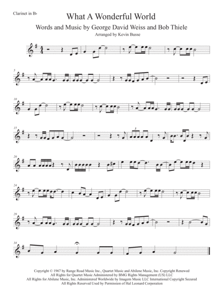 Free Sheet Music What A Wonderful World Original Key Clarinet