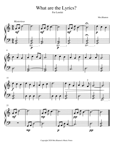 Free Sheet Music What Are The Lyrics Student Piano Solo