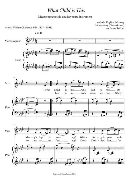 What Child Is This For Mezzosoprano Solo Or Choir Unisono And Piano F Minor G Minor Sheet Music