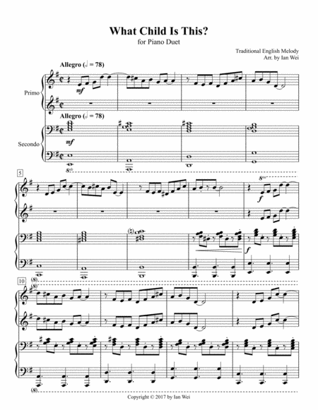 Free Sheet Music What Child Is This For Piano Duet