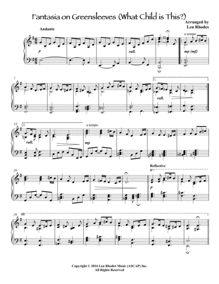 What Child Is This Greensleeves A Contemporary Piano Solo Sheet Music