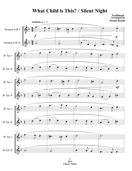 Free Sheet Music What Child Is This Silent Night 2016 Holiday Contest Entry Trumpet Duet