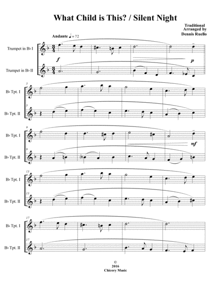 What Child Is This Silent Night 2016 Holiday Contest Entry Trumpet Duet Sheet Music