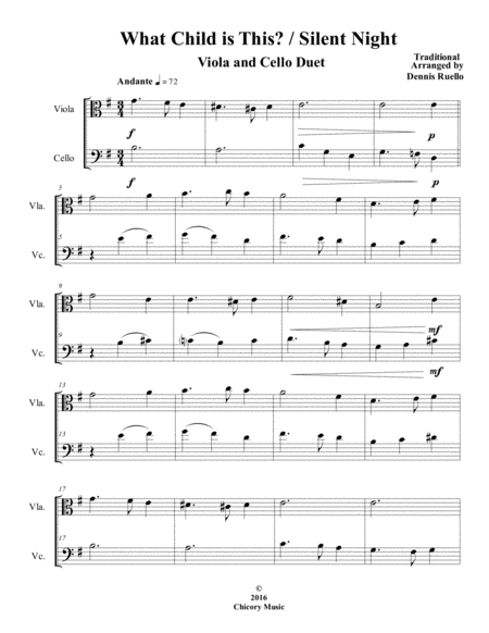 What Child Is This Silent Night 2016 Holiday Contest Entry Viola Cello Duet Sheet Music