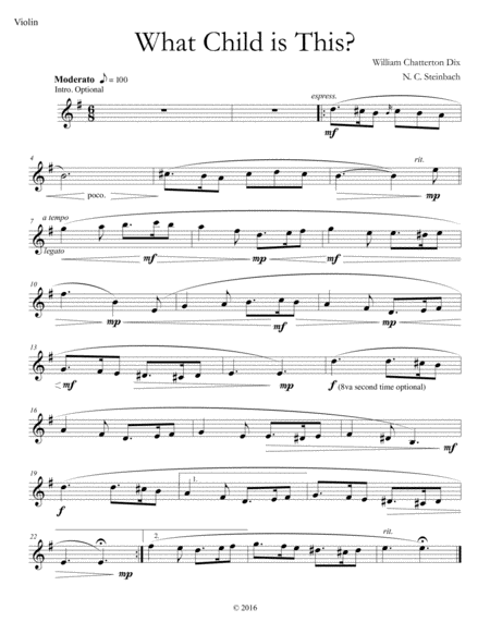 Free Sheet Music What Child Is This Solo Violin