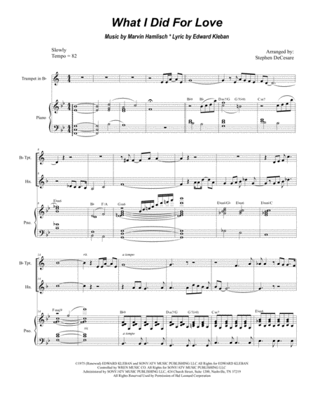 Free Sheet Music What I Did For Love Duet For Bb Trumpet And French Horn