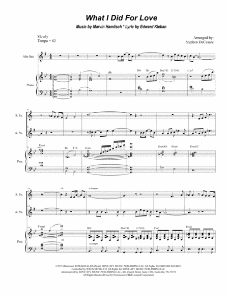 What I Did For Love Duet For Soprano And Alto Saxophone Sheet Music