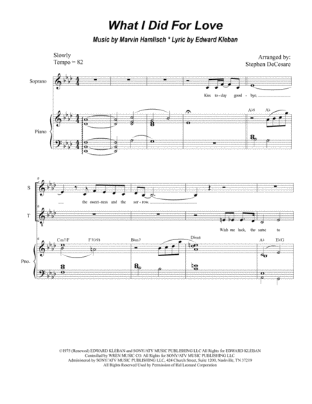 What I Did For Love Duet For Soprano And Tenor Solo Sheet Music