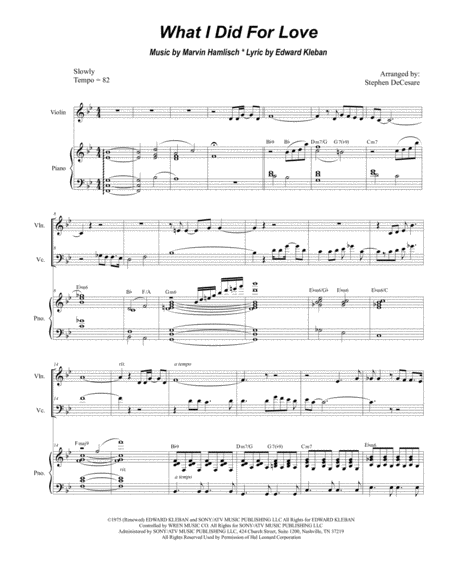 What I Did For Love Duet For Violin And Cello Sheet Music