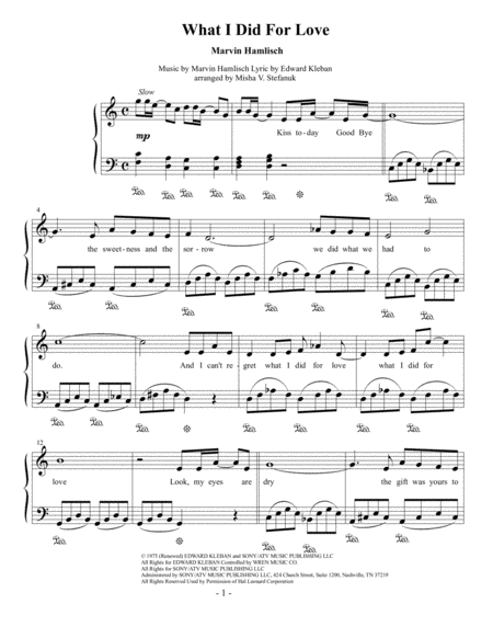 Free Sheet Music What I Did For Love Easy Piano