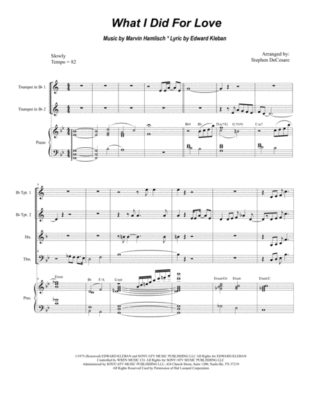 What I Did For Love For Brass Quartet And Piano Sheet Music