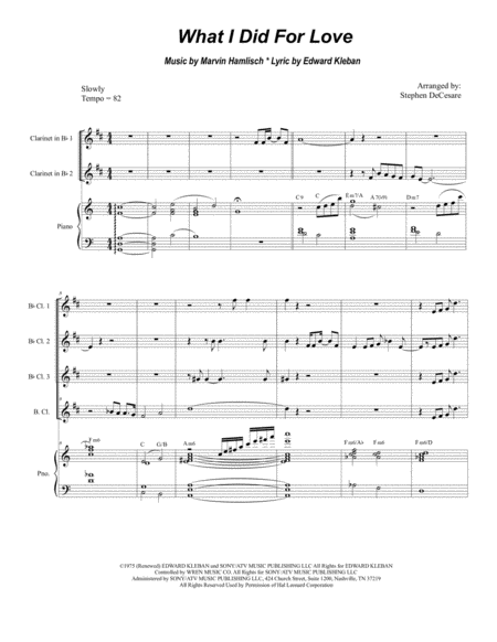 Free Sheet Music What I Did For Love For Clarinet Choir And Piano