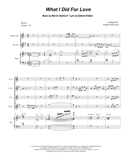 Free Sheet Music What I Did For Love For Saxophone Quartet And Piano