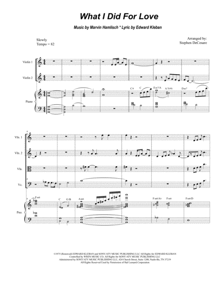 Free Sheet Music What I Did For Love For String Quartet And Piano