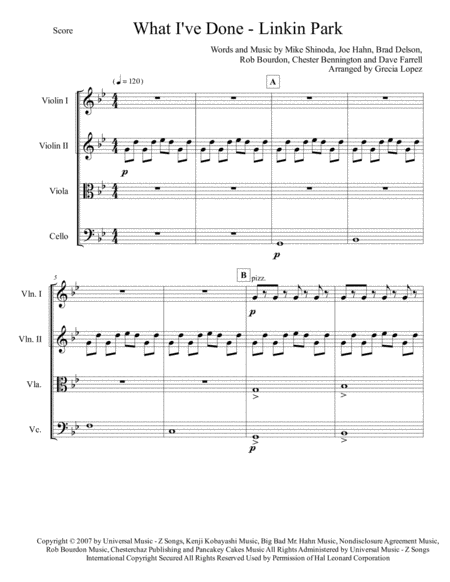 What I Ve Done Linkin Park Transformers For Strings Quartet Sheet Music