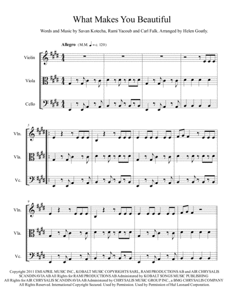 What Makes You Beautiful Arranged For String Trio Sheet Music