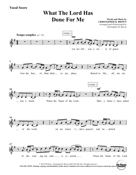 Free Sheet Music What The Lord Has Done For Me Anthem Vocal Score