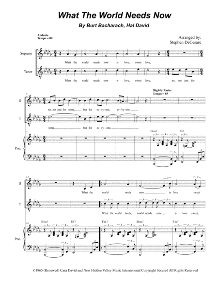 What The World Needs Now Is Love Duet For Soprano Tenor Solo Sheet Music