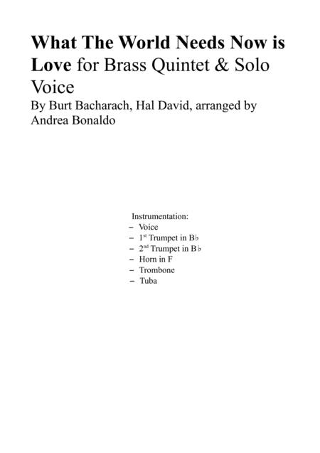 What The World Needs Now Is Love For Brass Quintet Solo Voice Sheet Music