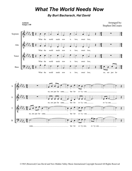 Free Sheet Music What The World Needs Now Is Love For Satb