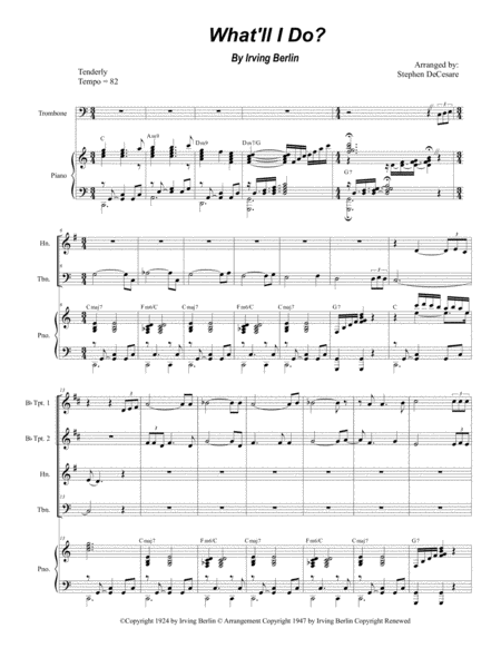 Free Sheet Music What Will I Do For Brass Quartet And Piano