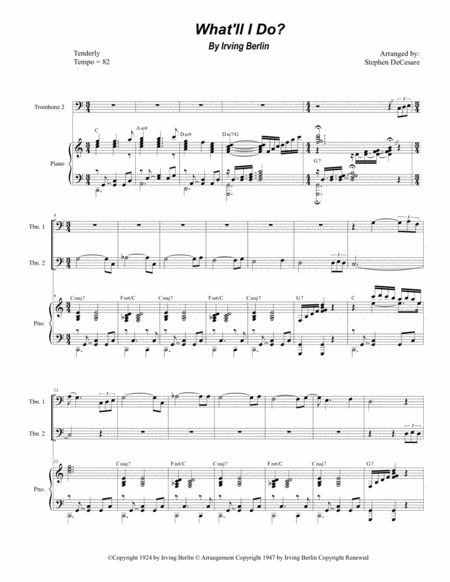 What Will I Do Trombone Duet Sheet Music