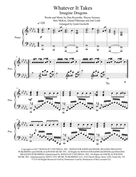 Whatever It Takes Piano Solo Sheet Music