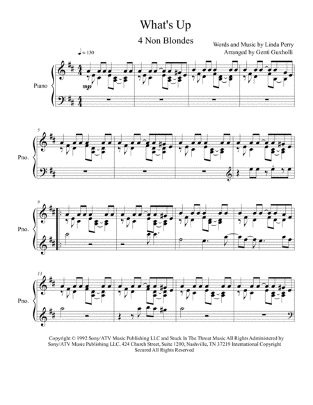 Whats Up Piano Solo Sheet Music