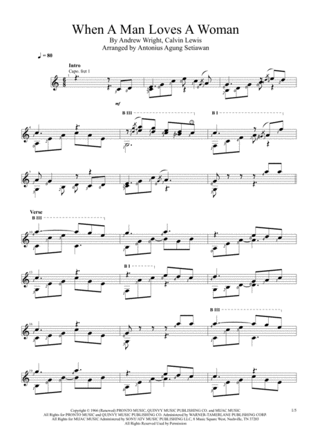 Free Sheet Music When A Man Loves A Woman Solo Guitar Score