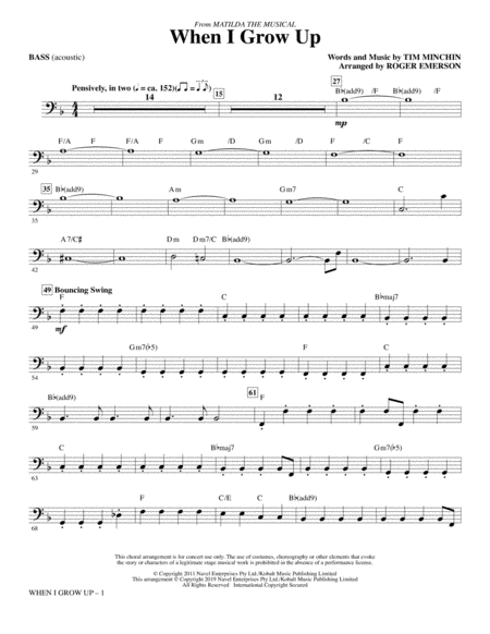 When I Grow Up From Matilda The Musical Arr Roger Emerson Bass Sheet Music