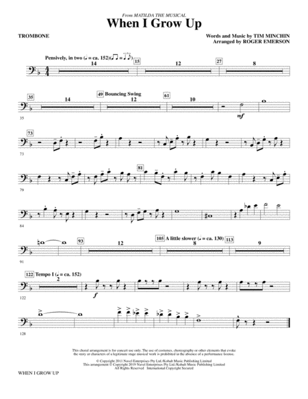 When I Grow Up From Matilda The Musical Arr Roger Emerson Trombone Sheet Music