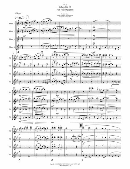 When I M Sixty Four 64 By The Beatles For Flute Quartet Sheet Music