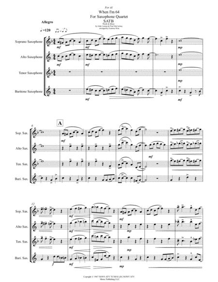 When I M Sixty Four 64 By The Beatles For Saxophone Quartet Satb Sheet Music