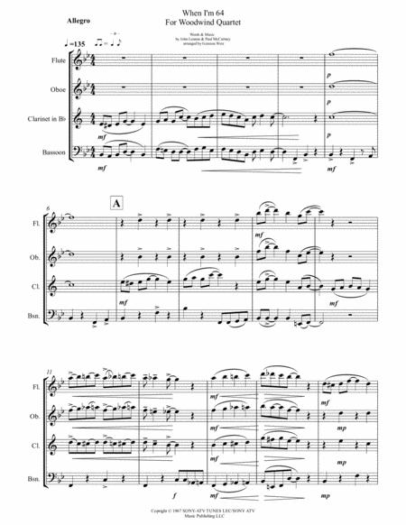 When I M Sixty Four 64 By The Beatles For Woodwind Quartet Sheet Music